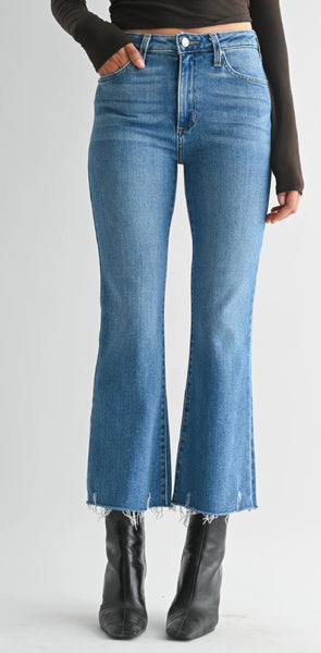 Jaci Cropped Denim Jeans with Distressed Hem
