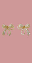 Vintage Inspired Pearl and Cubic Zirconia Bowknot Earrings