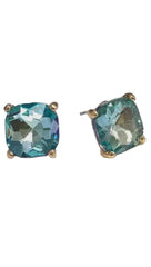 12mm Cushion Cut Square Stud Earrings - Aqua