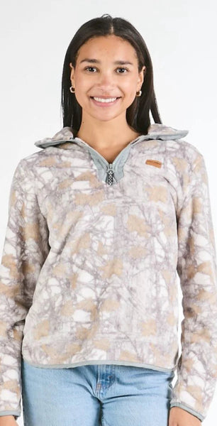 Simply Southern Quarter Zip Camo White Pullover Sweater Jacket