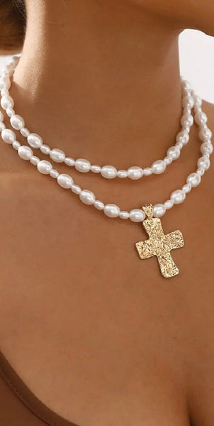 Kathleen Cross and Pearl Necklace