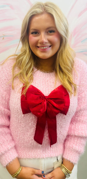 Simply Southern Aurora Pink Bow Sweater