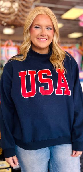 USA Flag Mock Neck Sweatshirt