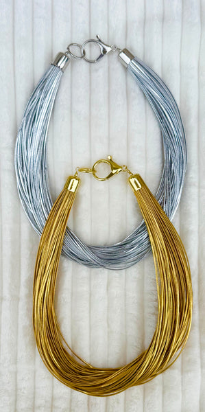 Metallic Leatherette Necklaces - Gold or Silver