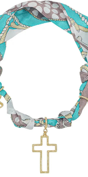 Turquoise Scarf Necklace with Charms