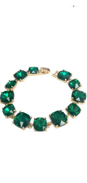 Cushion Cut Glass Crystal Linked Station Bracelet - 3 Colors