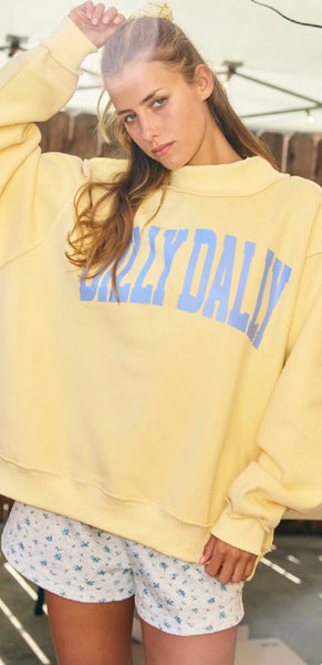 Dilly Dally Mock Neck Sweatshirt - Yellow