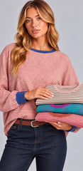 Vintage Stripe Contrast Trim Pullover - 4 Colors