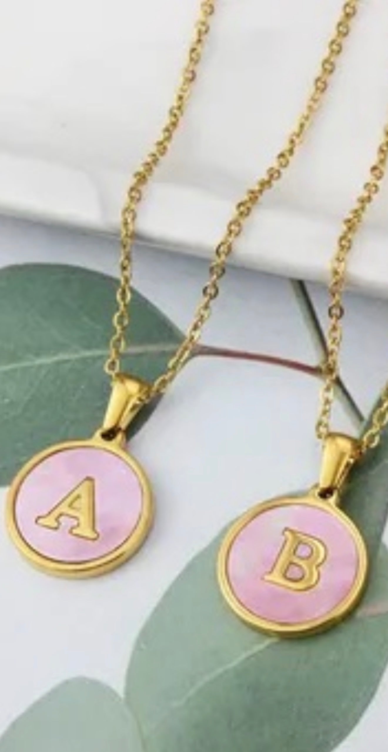 Kiki and Livy Pink Abalone Shell Initial Pendant Necklace