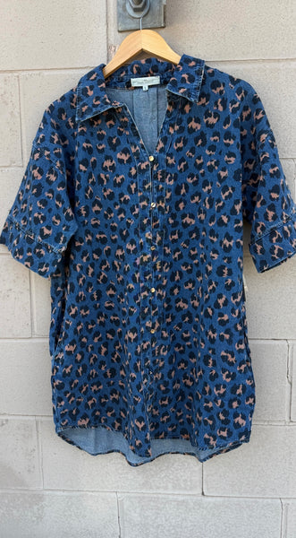 Simply Southern Leopard Printed Denim Dress