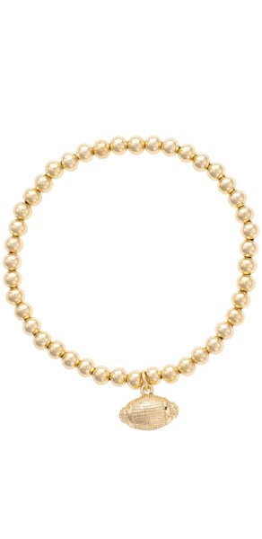 Football Ball Bead Stretch Bracelet in Shiny Gold