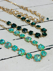 Cushion Cut Square Glass Crystal Linked Chain Necklace - 3 Colors