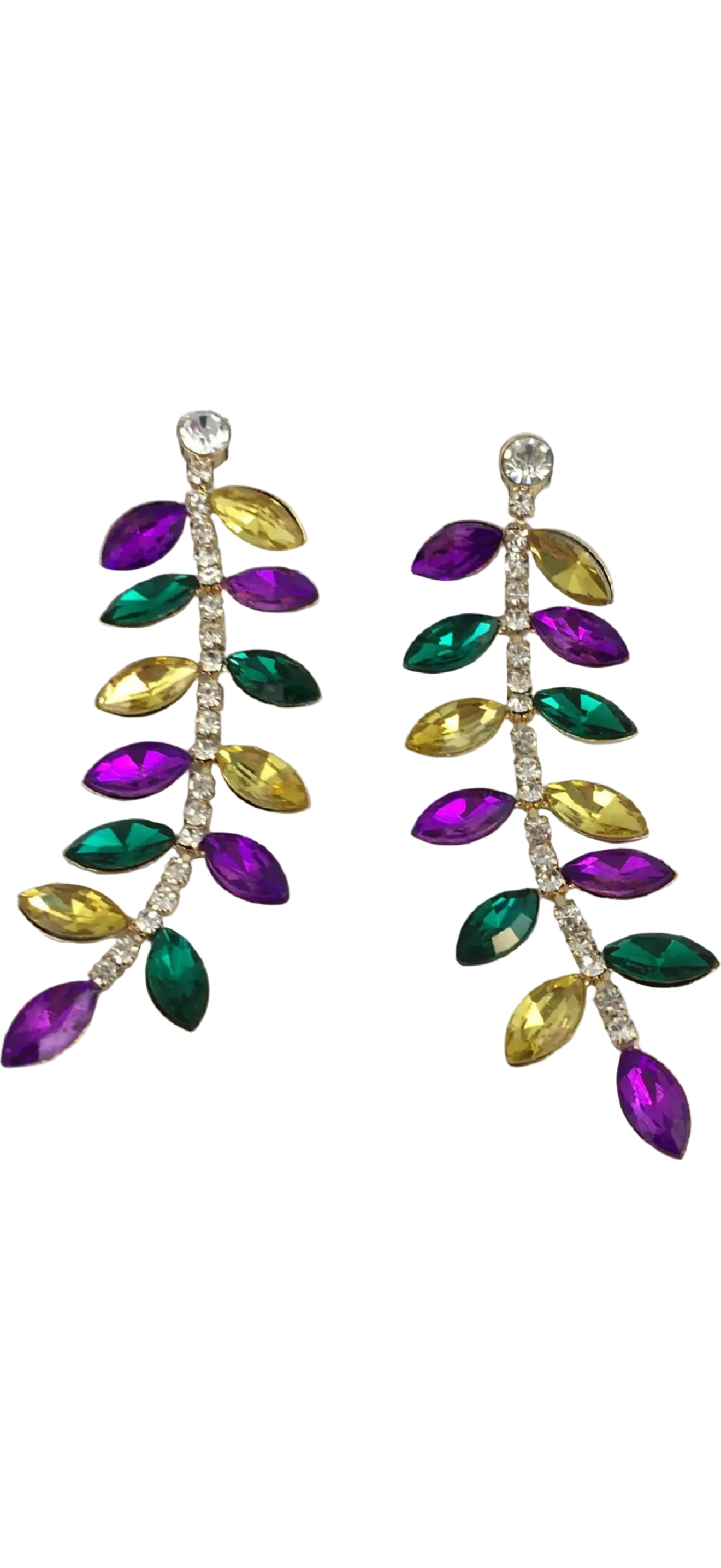 Mardi Gras Leaf Gemstone/ Rhinestone Earrings