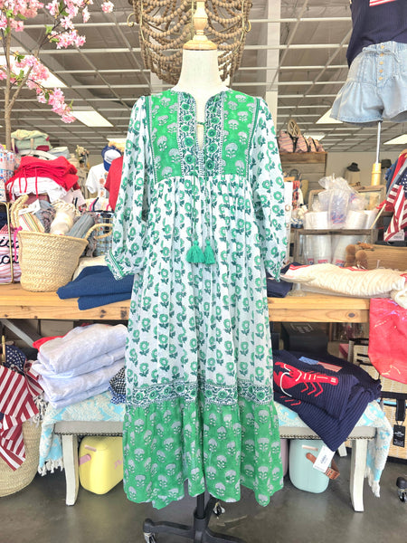 Mylah Midi Dress-Green/White