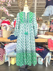 Mylah Midi Dress-Green/White