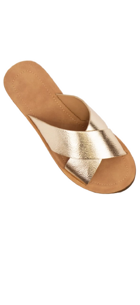 Lucy Gold Cross Strap Slide