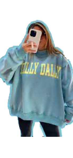 Dilly Dally Mock Neck Sweatshirt - Mint Blue and Yellow