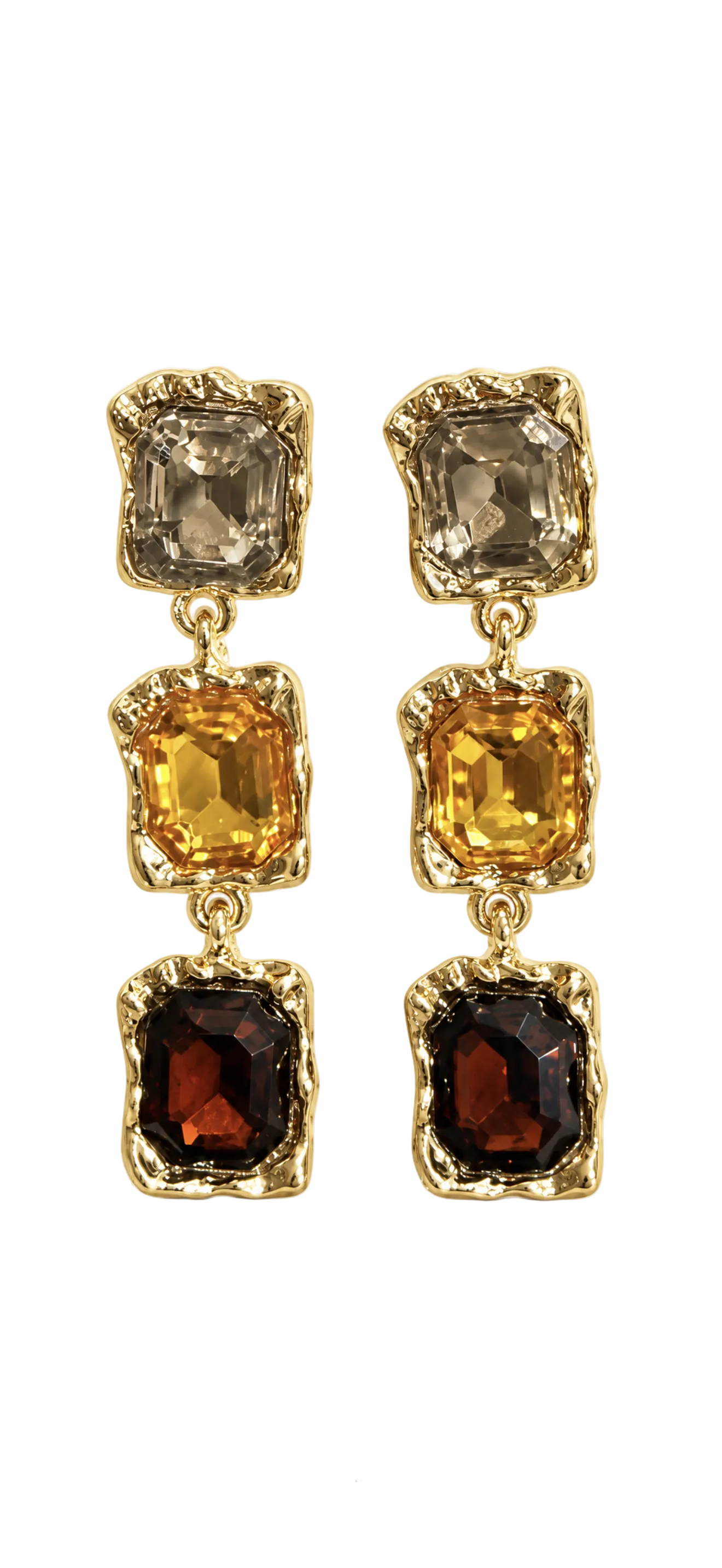 Jane Marie Gold Textured Champagne, Topaz, Amber Crystal Squares Earrings