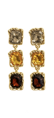 Jane Marie Gold Textured Champagne, Topaz, Amber Crystal Squares Earrings