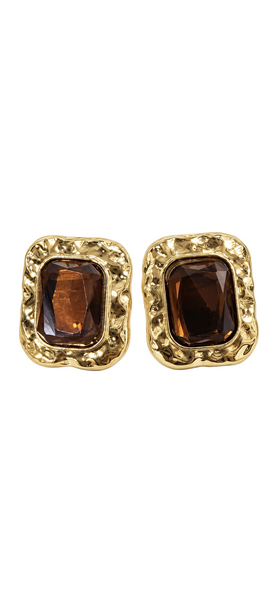 Jane Marie Gold Textured Rectangle Topaz Earrings
