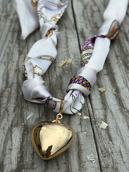 Parisian Puff Heart Scarf Necklace