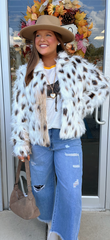 Spotty Soft Animal Print Faux Fur Thick Coat