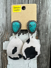 Cowhide and Turquoise Earrings