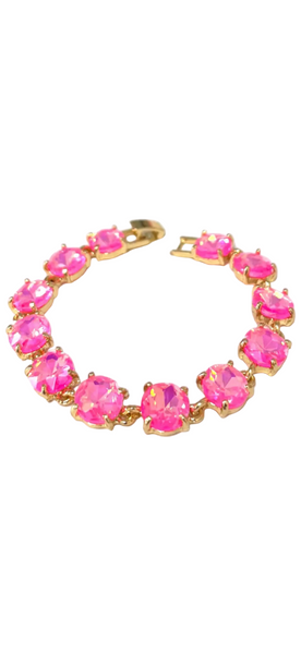 Neon Round Cushion Cut Crystal Glass Linked Bracelet - Neon Pink