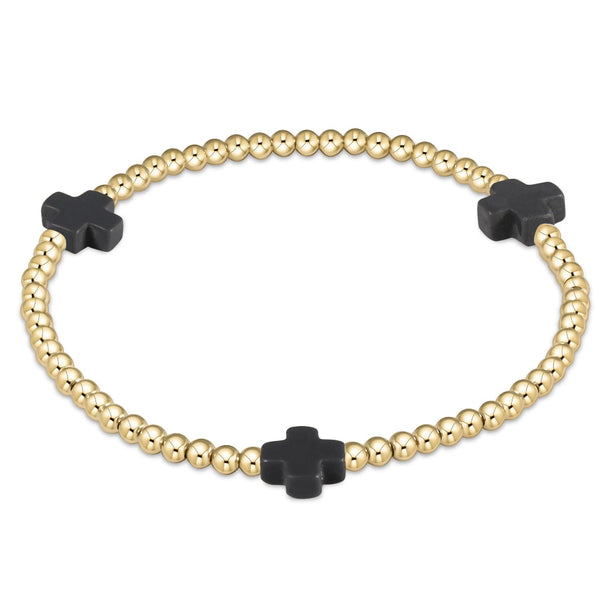 enewton 7.25" extends Signature Cross Gold Pattern 3mm Bead Bracelet - Charcoal