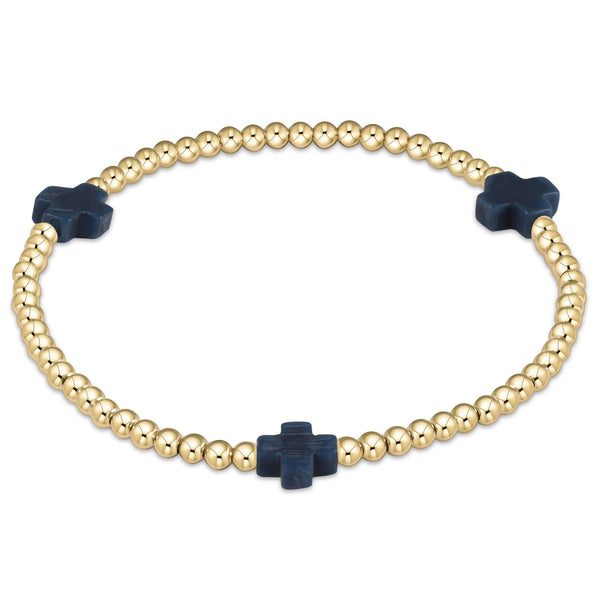 enewton 7.25" extends Signature Cross Gold Pattern 3mm Bead Bracelet - Navy