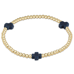 enewton 7.25" extends Signature Cross Gold Pattern 3mm Bead Bracelet - Navy