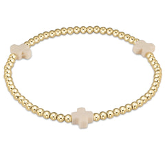 enewton 7.25" extends Signature Cross Gold Pattern 3mm Bead Bracelet - Off White