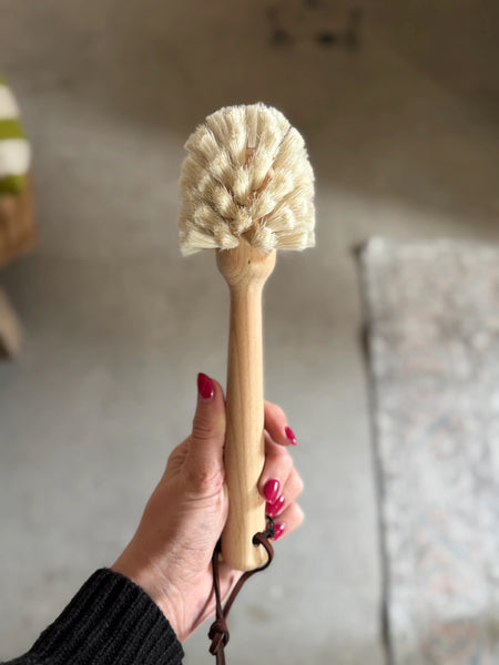 Beech Wood Dish Brush with Leather Strap