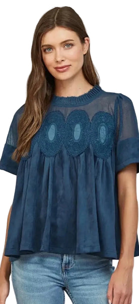 Kendall Mesh Top - Teal Blue Suede