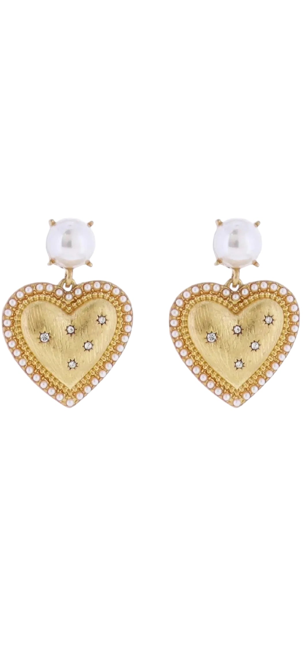 Pearl Post Earring with Gold Heart with Pearl Edges