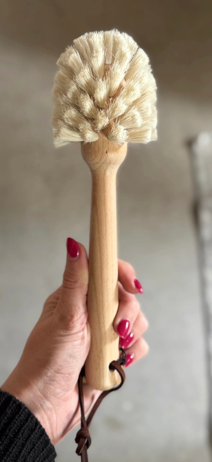 Beech Wood Dish Brush with Leather Strap