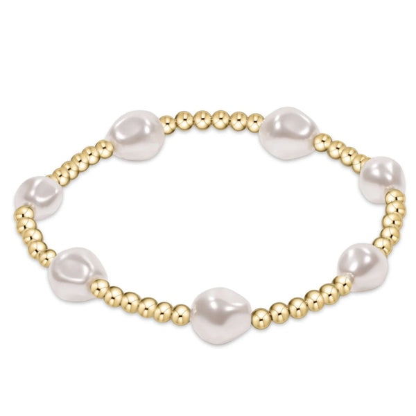 enewton 6.25" Admire Gemstone Gold 3mm Bead Bracelet - Pearl