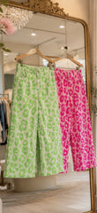 Colette Cropped Wide-Leg Neon Leopard Pants - 2 Colors