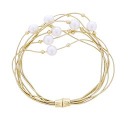 Gold Snake Rope Chain Multi Strand Bracelet with Pearl, Gold Ball Accents