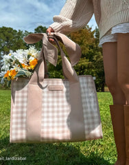 Casemate Jelly Tote Bag- Latte Gingham Bow