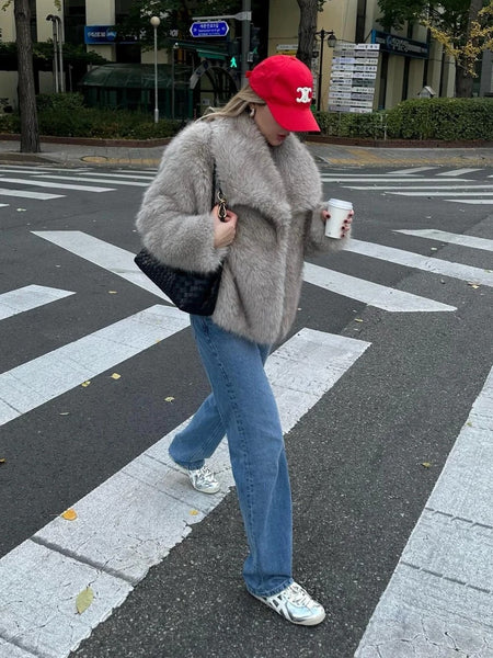 Margie Drama Oversized Lapel Faux Fur Coat