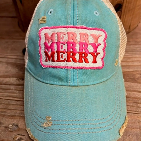 Distressed Christmas Ball Caps - Many Styles