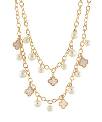 Clover and Pearl Double Necklace