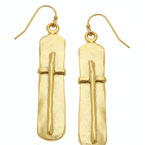 Veda Gold Bar with Cross Earrings