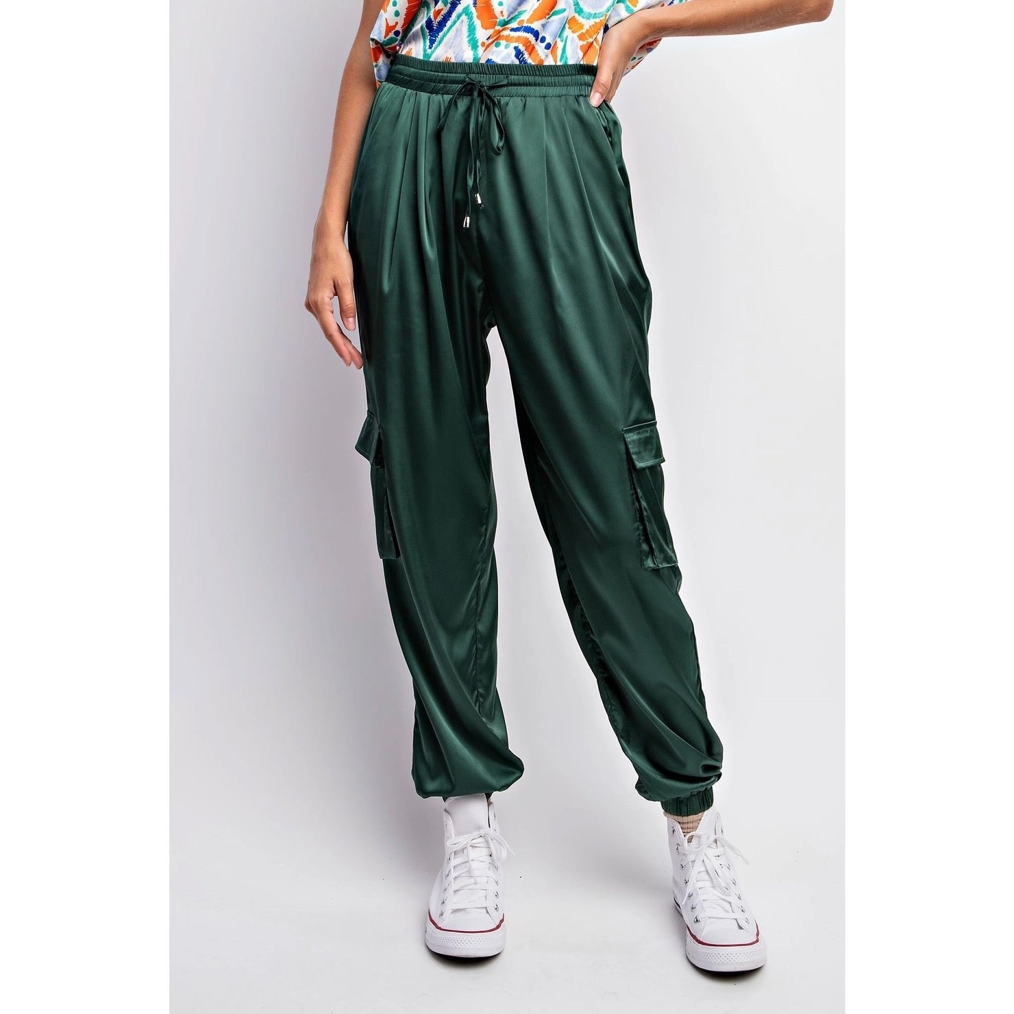 Blue satin joggers deals