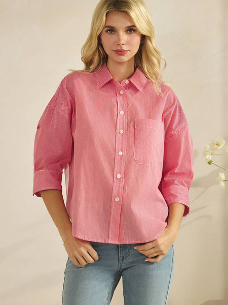 Lawn Stripe Buttondown - Red
