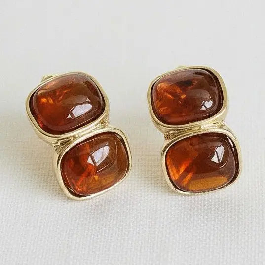 Geometric Amber-Inspired Drop Earrings