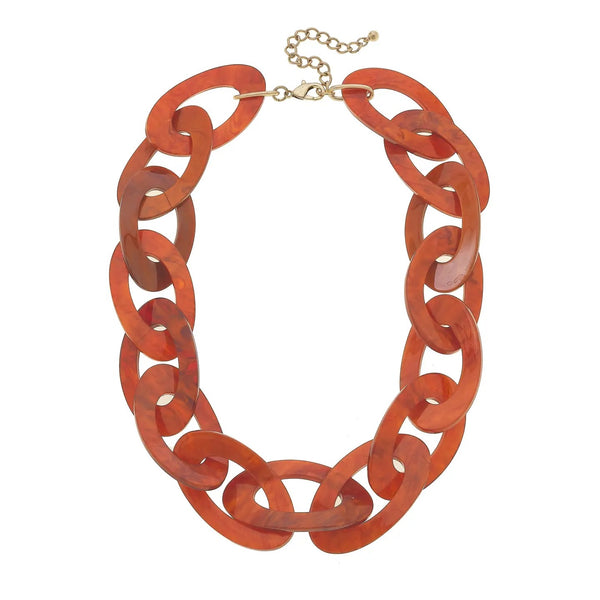 Cheryl Statement Resin Linked Chain Necklace - Burnt Orange