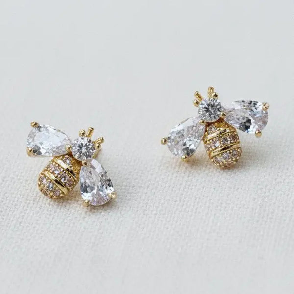 Miniature Cubic Zirconia Bee Stud Earrings