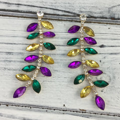 Mardi Gras Leaf Gemstone/ Rhinestone Earrings